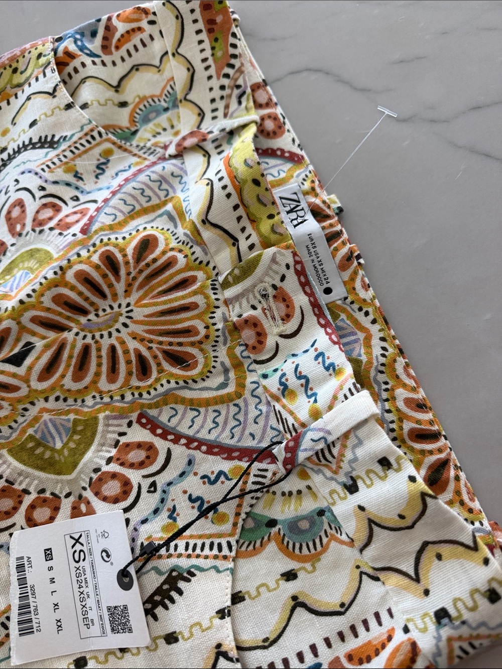 Zara Cream Paisley-Print Boot Cut Pants with Orange & Yellow Accents